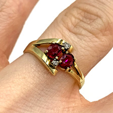 Ruby & Diamond Ring 14ct Gold Split Style 585 Yellow Gold - Size J