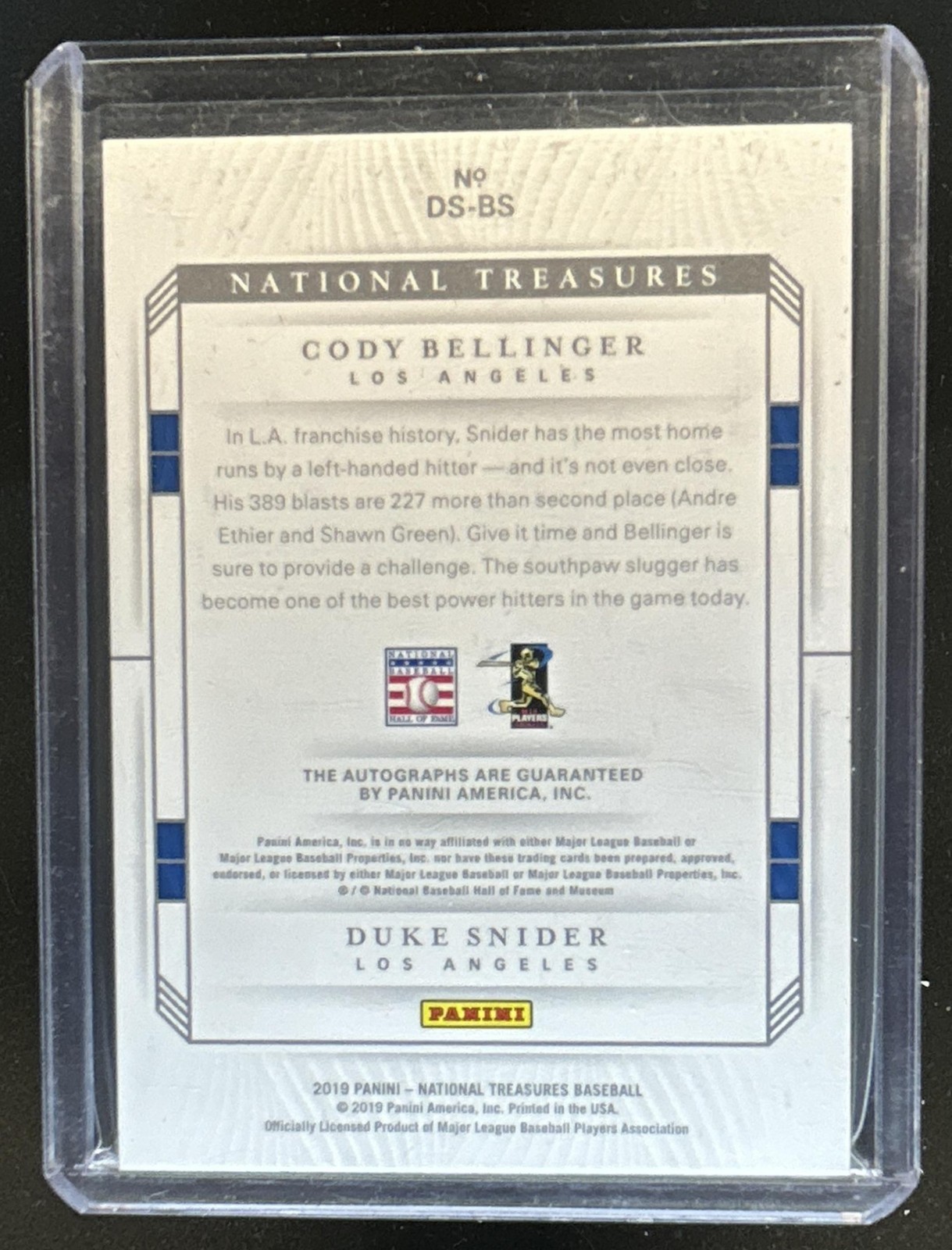 2019 National Treasures Cody Bellinger Duke Snider Signatures Silver Auto #/3 view 2