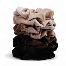 Velvet Scrunchies for Women - 8PCS Neutral Large Hair Ties - Black, Blonde, Dark