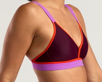 Title Nine Womens Montera Athletic Bikini Top Sz M Colorblock Swim Rich Fig Pink