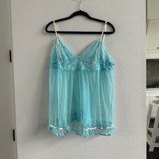 Y2k Victorias Secret Sheer Mesh Babydoll Blue Garden Fairy Coquette Sz L