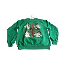 Vintage Green Snowman Christmas Sweatshirt Adult XL 90s Holiday