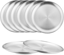 8-Piece Stainless Steel Plates, 8 Inch Metal Dinner Dishe Serving Camping