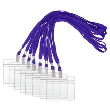 30 Set Name Tag Holders with Lanyard for Office, Purple 4x2 Inch 