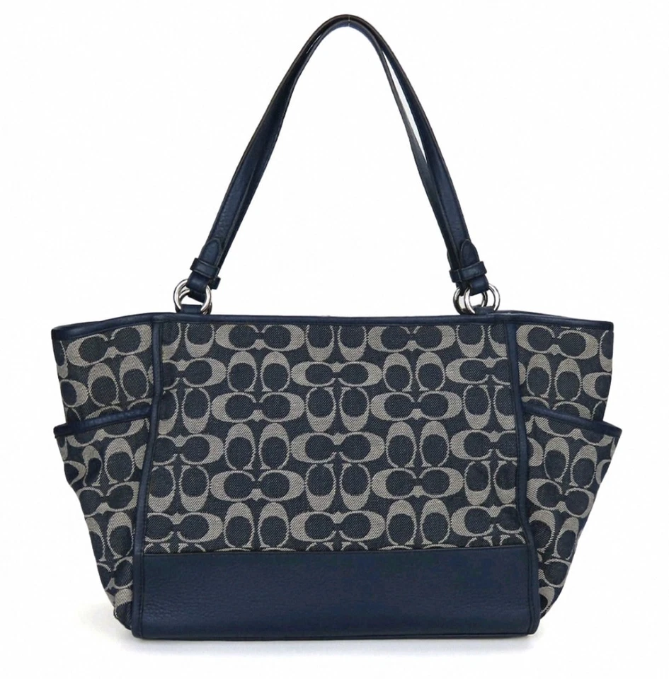 Bolso de Mano Coach XL Park Carrie Signature C Logo Azul Marino Denim Jacquard F32622 COMO NUEVO  Foto 2 de 4