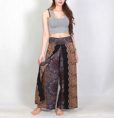 Women Boho Palazzo Style Yoga Beach Pants Thai Palazzo Style Harem Double Layer 