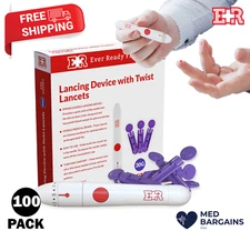 Ever Ready First Aid Lancing Device with 30G Twist Lancets - 100 Pack
