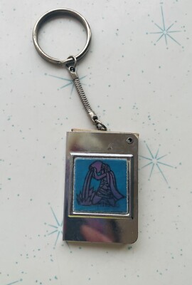Rare Vintage KeyChain Ring w/ Phone/Address book, snap case Blue Zodiac Aquarius