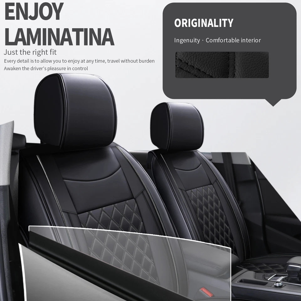Juego completo de 2 fundas de asiento delanteras de cuero negro para coche Mini Cooper 2002-2023 Foto 4 de 4