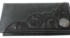 American Bison Men's Buffalo Nickel Concho Rodeo Black Leather Wallet NEW