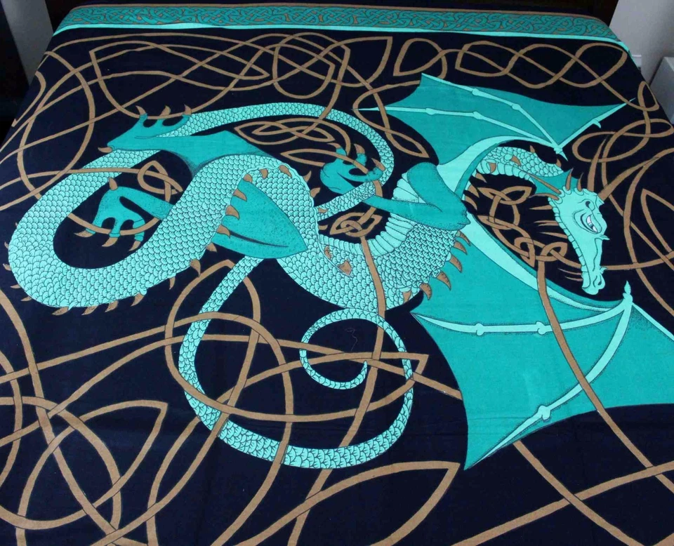 Colcha nudo colgante pared tapiz dragón celta algodón 88x104 verde completo Foto 3 de 4