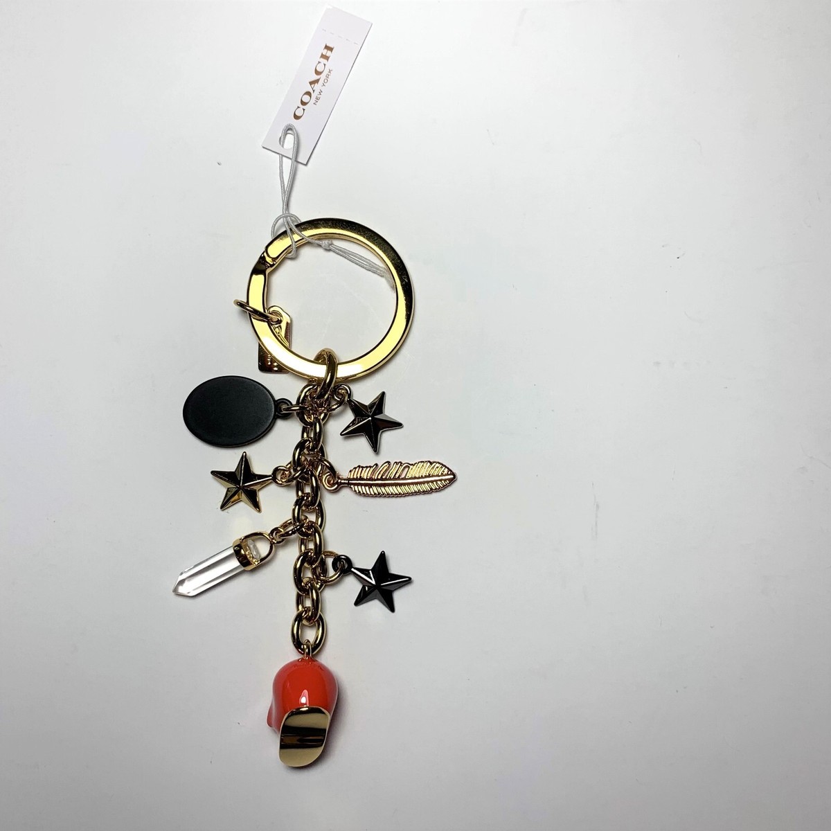 Coach 63939 Skull Cameo Feather Crystal Stars Key Ring Key