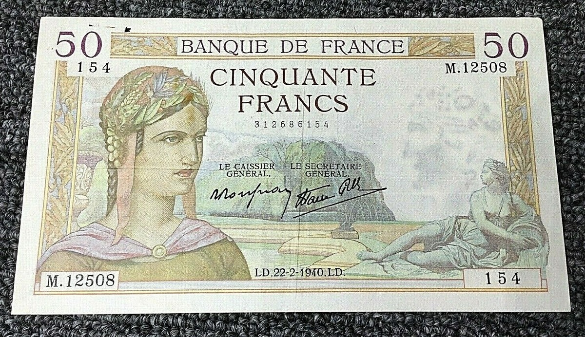 1940 FRENCH 50 Francs Banque De France Cinquante Francs LD.22-2
