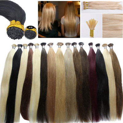 100% Remy human hair extensions 7A 100S stick I tip Keratin 0.5G 16-24Inch hair