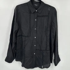 NWT Rails Black Mona Button Up Long Sleeve Lace Inset Trim Shirt Medium $238