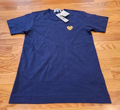 Comme des Garcons Play Gold Heart Womens Shirt L Navy Blue NEW w