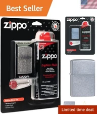 All-in-One Windproof Lighter Kit: Street Chrome Elegance with Fluid & Flints