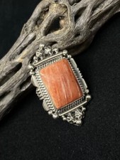 Handmade Navajo Orange Spiny Oyster Shell Sterling silver ring size 5