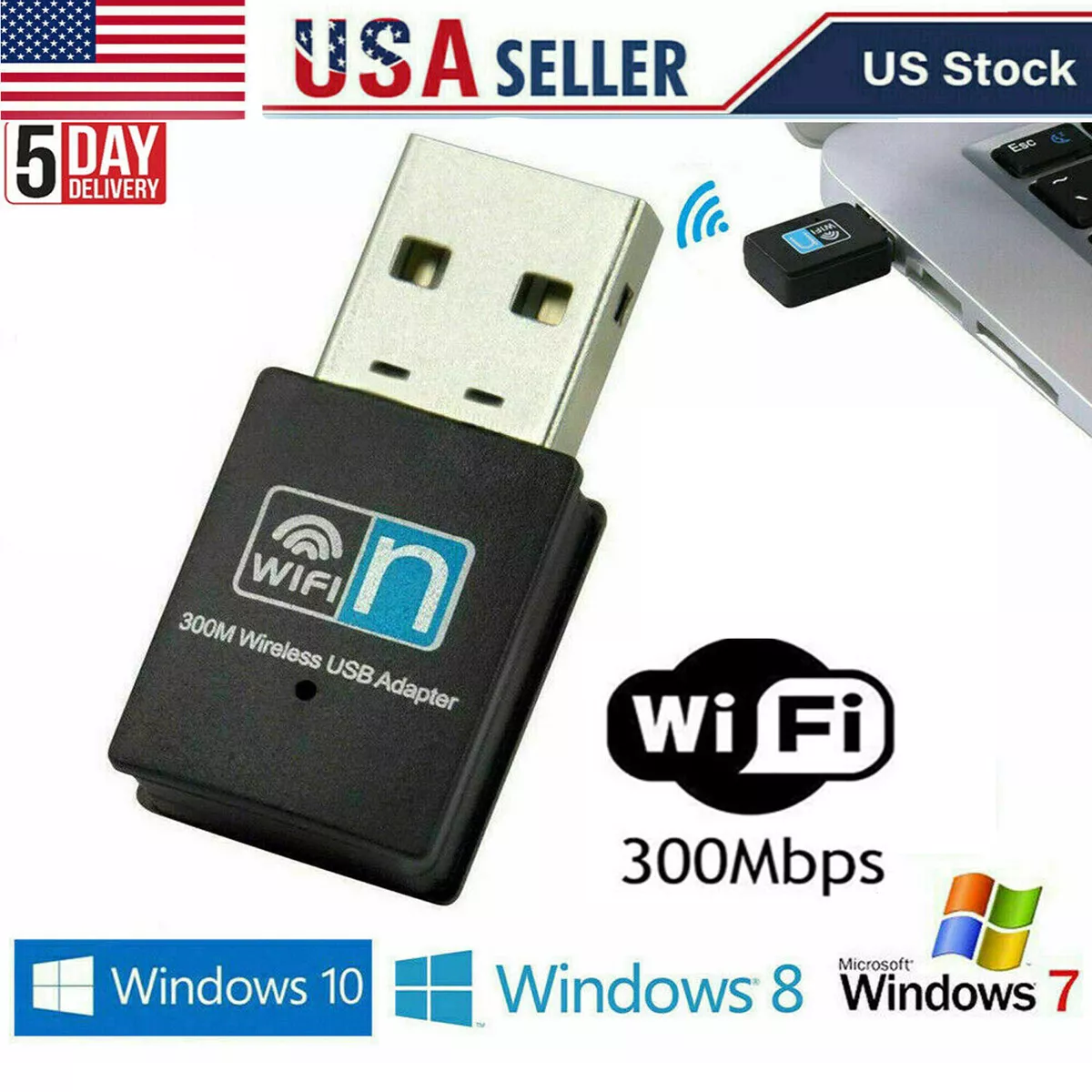 USB Wifi Adapter Dongle 300Mbps Wireless Lan Internet for Desktop PC Laptop