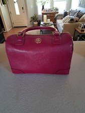 Tory Burch Raspberry MAGENTA PINK Saffiano Leather Robinson Middy Satchel