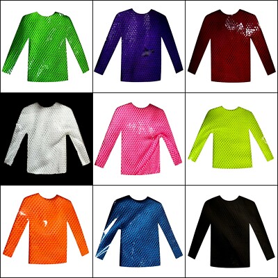 Party Fishnet Top Fish Net T-shirt 80S 70S mesh Long Sleeve
