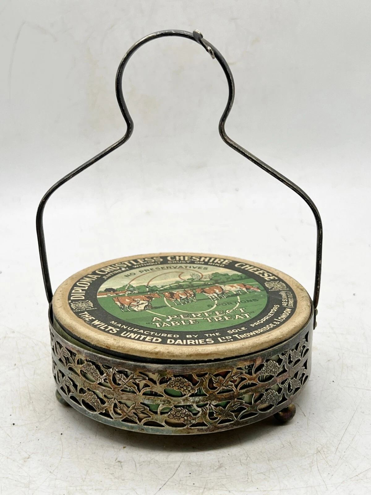 VINTAGE CHEESE POT DIPLOMA CRUSTLESS CHESHIRE CHEESE SILVER PLATE STAND