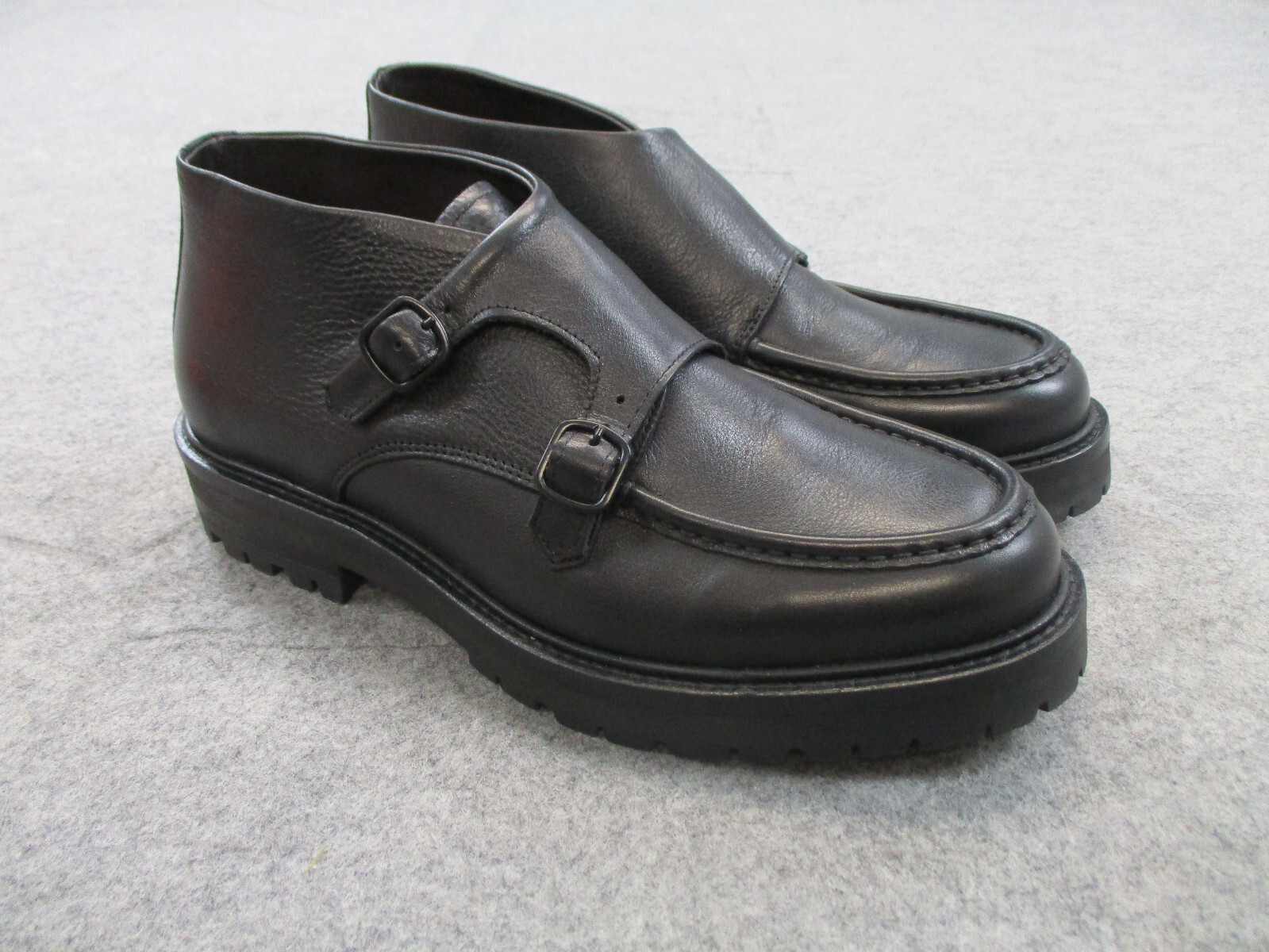 Massimo Dutti Mens Size 9 Eur 42 Shoes Monk Black Nappa Leather 