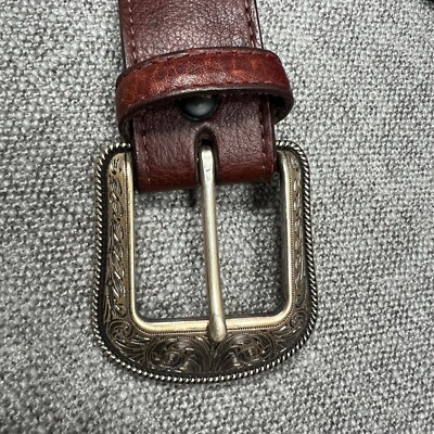 3D Belt Ornate Western Style Engraved Silver-tone Buckle On  display picture 1