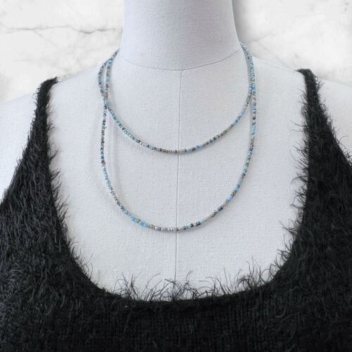Super Long and Dainty Blue Beaded Wrap Necklace - Picture 2 of 8