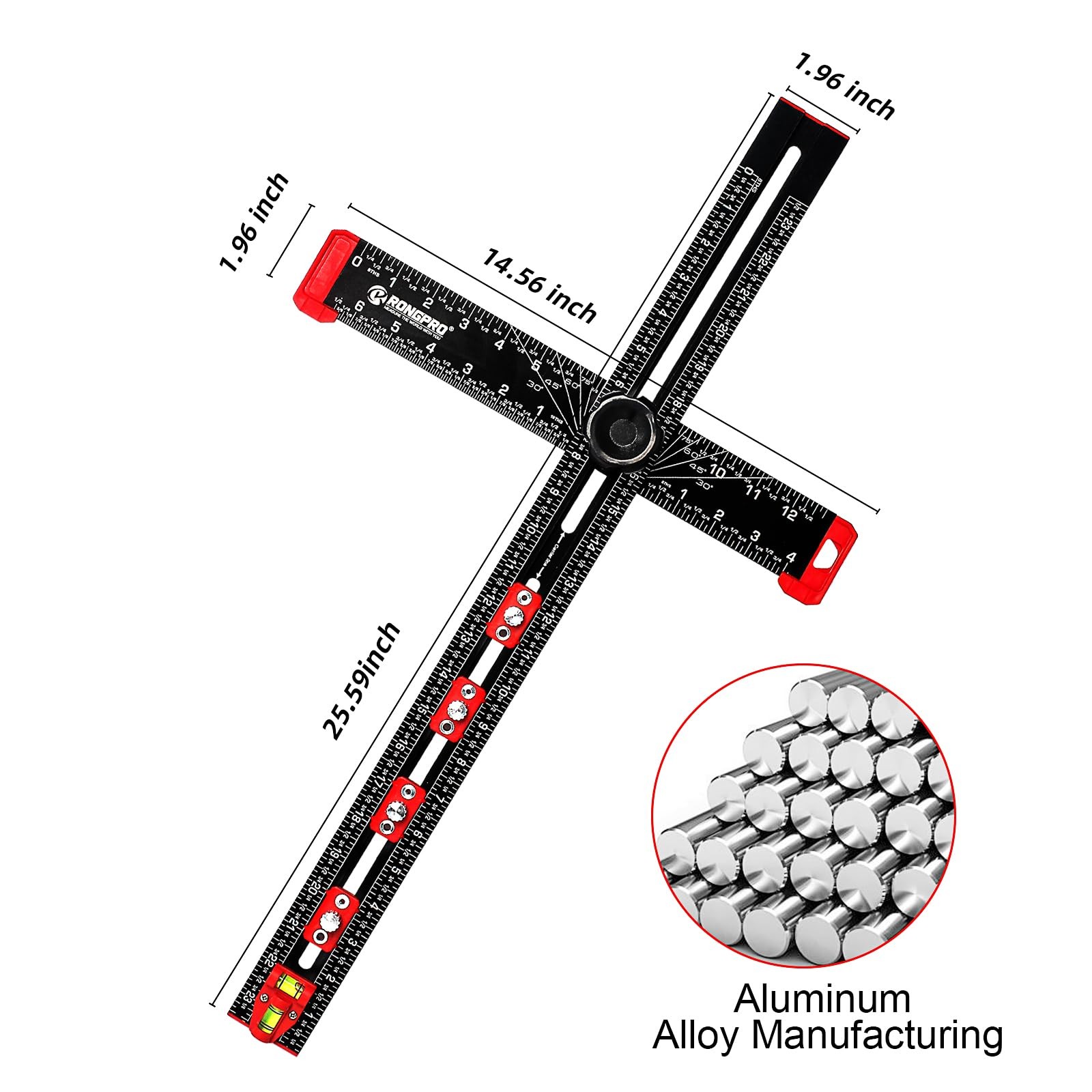 4 in 1 Adjustable T-Square Measuring Tools 24in Aluminum Drilling Positioning...