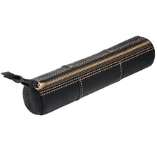  Genuine Leather Pencil Case, Full-Grain Cowhide Leather Pouch, Small Black