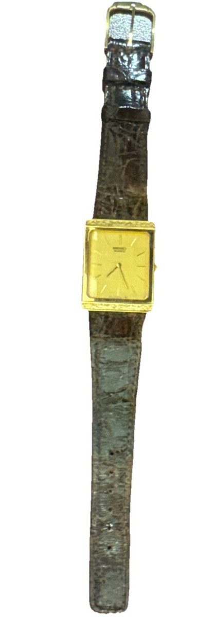 Vintage SEIKO 7430-5172 Gold Engraved Rectangle Quartz Mens Watch