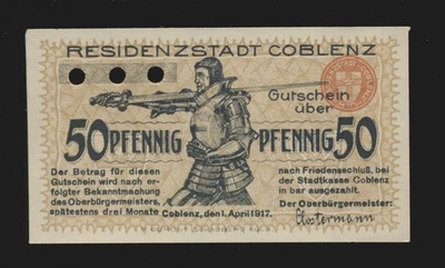 COBLENZ KOBLENZ 50 Pfennig 1918 ohne KN = MUSTER Notgeld SELTEN ( 490-O - Bild 1 von 2