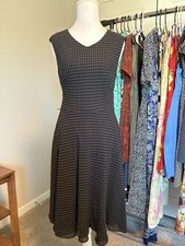 Talbots V-Neck Polka Dot A-Line Dress Black White Sleeveless Midi Petites 8