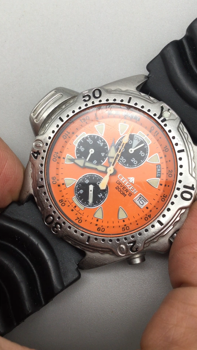 Citizen Promaster Aqualand 3745 Mens Orange Dial Watch Chronograph