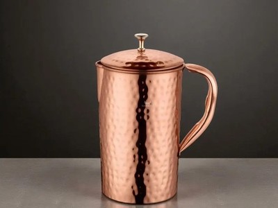 Hammered Pure Copper Water Jug, Copper Pitcher for Ayurveda Health Benefits