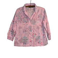 Lauren Ralph Lauren Womens M Pink Paisley Pajama Top Button Up Loungewear Cozy