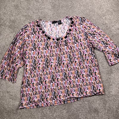 RQT Abstract Geometric Blouse Womens 3X Plus Colorful Boho Business Office Work