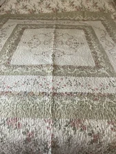 Cottage Pink Roses On Sage Vintage JCP Home Cotton 114x120 Beautiful Quilt.