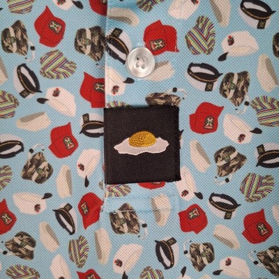 Breakfast Ball Golf Polo Men s Size XL Shirt Hats Caps Blue Short Sleeve Stretch