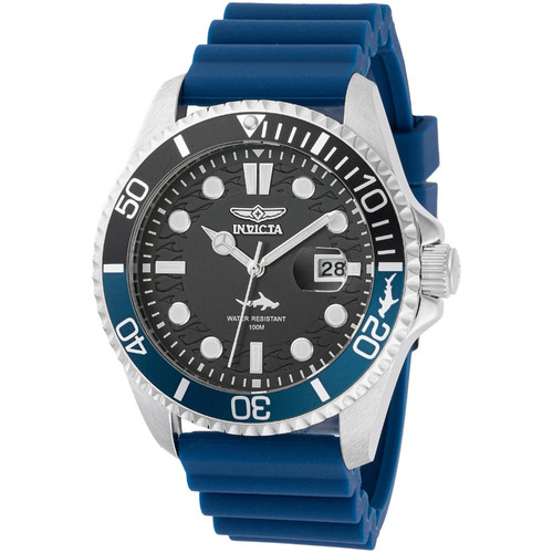 Invicta SHARK Pro Diver Black Dial Blue Silicone Strap Men's Watch- 47165