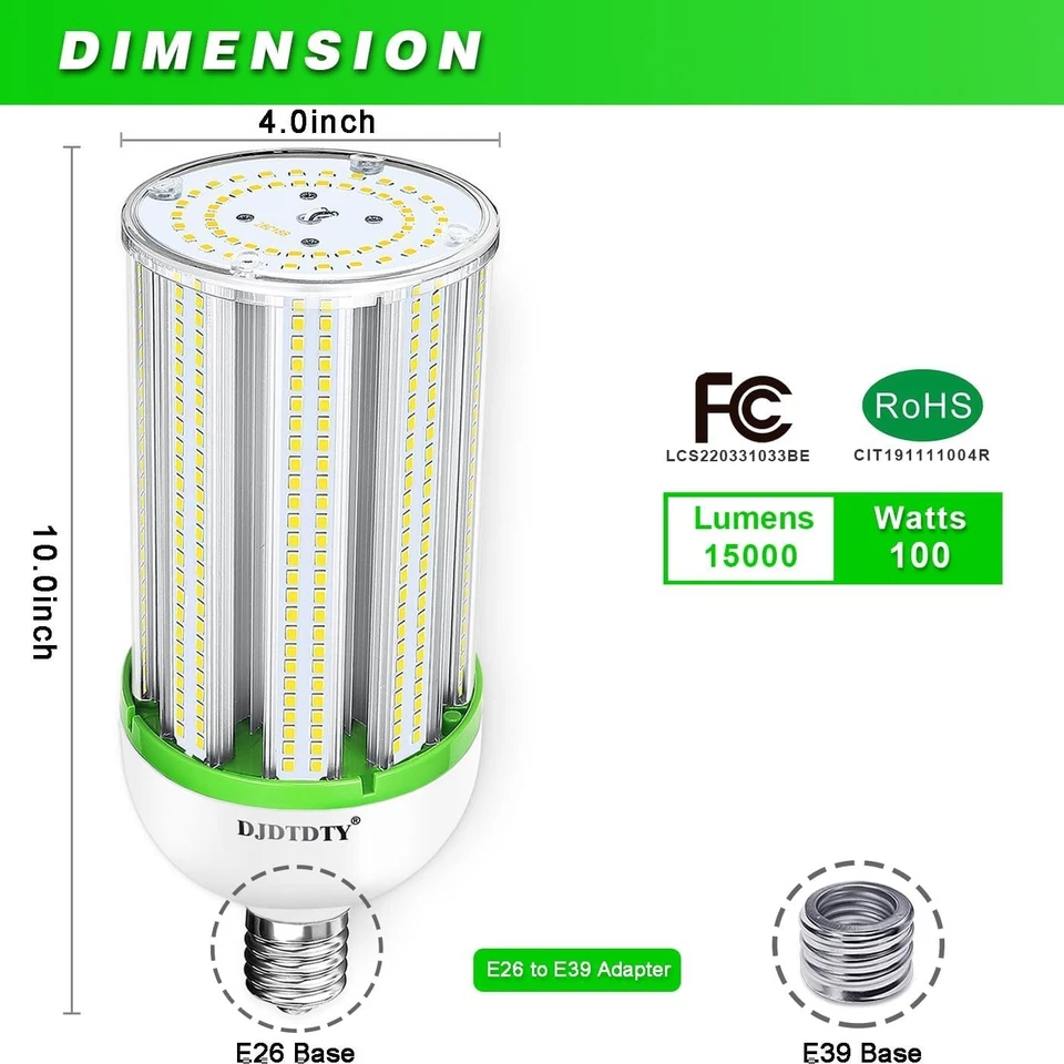 Long Lasting 100 Watt LED Corn Bulbs - 2-Pack E26/E39 Base for Versatile Use - Image 4 of 4