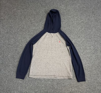 Polo Ralph Lauren Hoodie Youth Large Gray Blue Waffle Knit Hooded