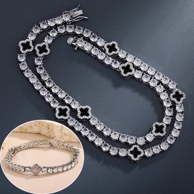 Women Fashion Necklace Exquisite Four Leaf Clover Diamond Chain Simple Bracelet