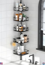 Skycarper 5-Tier Adjustable Black Corner Shower Caddy - Rustproof Tension Pole