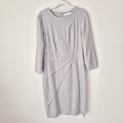 Carolina Herrera Dress Size 8 Long Sleeve Grey Wool Silk Crew Neck Sheath Work