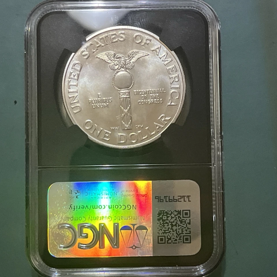 1989- D Congess Bicentennial 1$ Gem Uncirculated NGC 90% silver  - Image 2 of 2