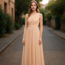 J.Crew One Shoulder Silk Maxi Dress Size 2 Peach Chiffon Bridesmaid Pastel Fairy