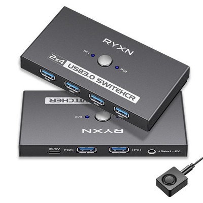 USB-C Switch, 2 Computers Share 4 USB 3.0, Desktop Controller, 2 USB-C Adapters