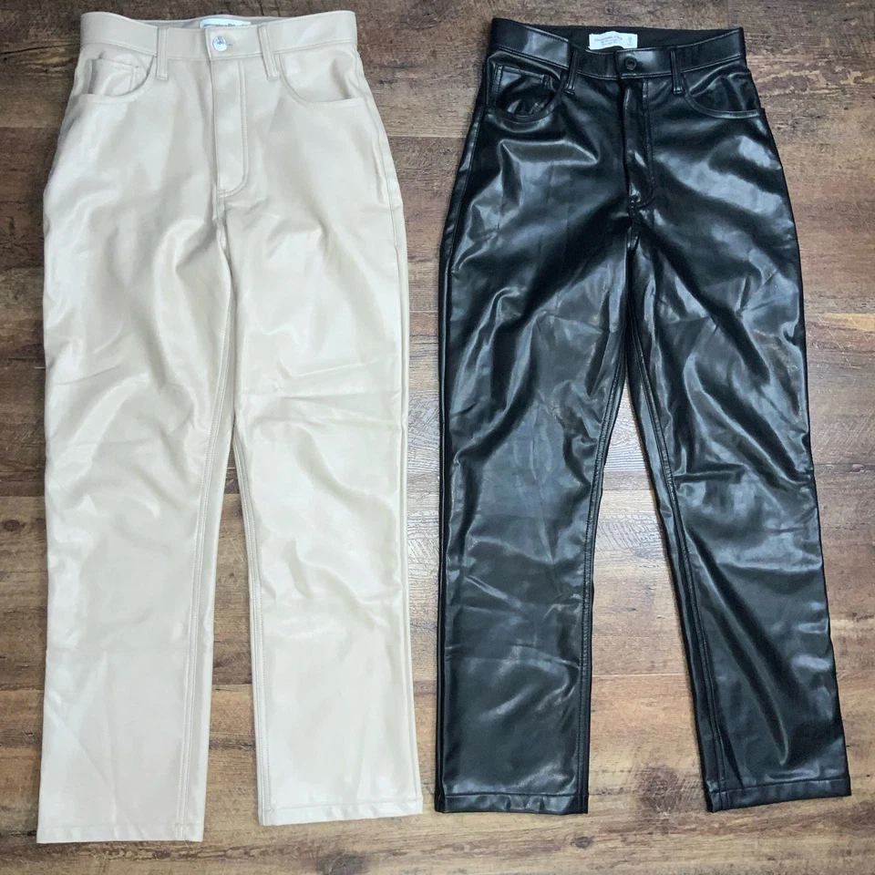 Abercrombie & Fitch 2/26 The 90s Straight Ultra High Rise Faux Leather Pants X2 - Image 2 of 4